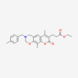 molecular formula C26H29NO5 B11388586 ethyl 3-[6,10-dimethyl-3-(4-methylbenzyl)-8-oxo-3,4-dihydro-2H,8H-chromeno[6,7-e][1,3]oxazin-7-yl]propanoate 