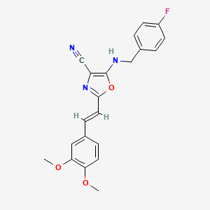 molecular formula C21H18FN3O3 B11388595 2-[(E)-2-(3,4-dimethoxyphenyl)ethenyl]-5-[(4-fluorobenzyl)amino]-1,3-oxazole-4-carbonitrile 