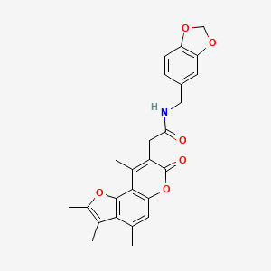 N-(1,3-benzodioxol-5-ylmethyl)-2-(2,3,4,9-tetramethyl-7-oxo-7H-furo[2,3-f]chromen-8-yl)acetamide