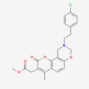 molecular formula C23H22ClNO5 B11388818 methyl {9-[2-(4-chlorophenyl)ethyl]-4-methyl-2-oxo-9,10-dihydro-2H,8H-chromeno[8,7-e][1,3]oxazin-3-yl}acetate 