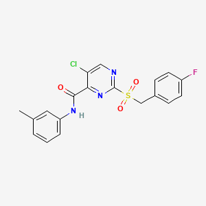 molecular formula C19H15ClFN3O3S B11388867 5-chloro-2-[(4-fluorobenzyl)sulfonyl]-N-(3-methylphenyl)pyrimidine-4-carboxamide 