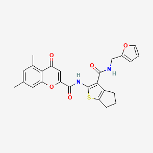 molecular formula C25H22N2O5S B11388875 N-{3-[(furan-2-ylmethyl)carbamoyl]-5,6-dihydro-4H-cyclopenta[b]thiophen-2-yl}-5,7-dimethyl-4-oxo-4H-chromene-2-carboxamide 