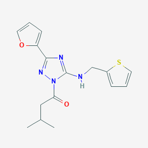 molecular formula C16H18N4O2S B11388903 1-{3-(furan-2-yl)-5-[(thiophen-2-ylmethyl)amino]-1H-1,2,4-triazol-1-yl}-3-methylbutan-1-one 