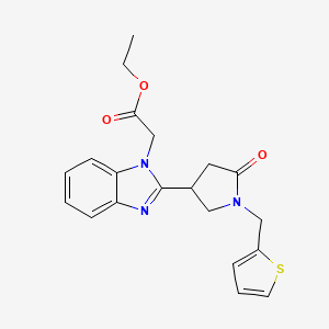 molecular formula C20H21N3O3S B11389063 ethyl {2-[5-oxo-1-(thiophen-2-ylmethyl)pyrrolidin-3-yl]-1H-benzimidazol-1-yl}acetate 