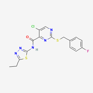 molecular formula C16H13ClFN5OS2 B11389279 5-chloro-N-(5-ethyl-1,3,4-thiadiazol-2-yl)-2-[(4-fluorobenzyl)sulfanyl]pyrimidine-4-carboxamide 