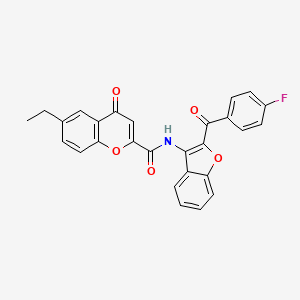 molecular formula C27H18FNO5 B11389349 6-ethyl-N-[2-(4-fluorobenzoyl)-1-benzofuran-3-yl]-4-oxo-4H-chromene-2-carboxamide 