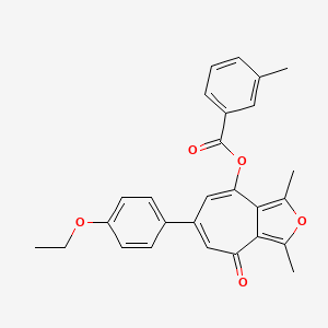 molecular formula C27H24O5 B11389393 6-(4-ethoxyphenyl)-1,3-dimethyl-4-oxo-4H-cyclohepta[c]furan-8-yl 3-methylbenzoate 