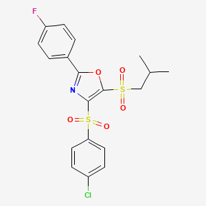 molecular formula C19H17ClFNO5S2 B11389867 4-[(4-Chlorophenyl)sulfonyl]-2-(4-fluorophenyl)-5-(isobutylsulfonyl)-1,3-oxazole 