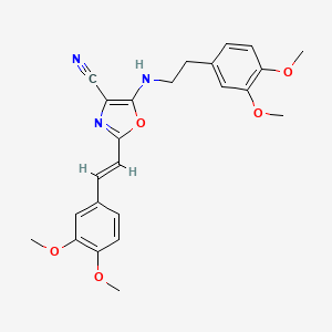 molecular formula C24H25N3O5 B11390161 2-[(E)-2-(3,4-dimethoxyphenyl)ethenyl]-5-{[2-(3,4-dimethoxyphenyl)ethyl]amino}-1,3-oxazole-4-carbonitrile 