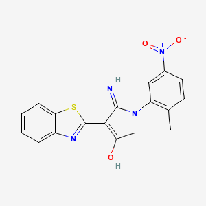 molecular formula C18H14N4O3S B11390240 5-Amino-4-(1,3-benzothiazol-2-YL)-1-(2-methyl-5-nitrophenyl)-2,3-dihydro-1H-pyrrol-3-one 