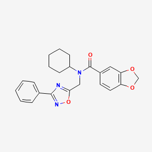 molecular formula C23H23N3O4 B11390317 N-cyclohexyl-N-[(3-phenyl-1,2,4-oxadiazol-5-yl)methyl]-1,3-benzodioxole-5-carboxamide 