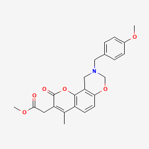 molecular formula C23H23NO6 B11390398 methyl [9-(4-methoxybenzyl)-4-methyl-2-oxo-9,10-dihydro-2H,8H-chromeno[8,7-e][1,3]oxazin-3-yl]acetate 