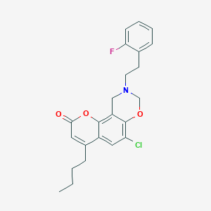 molecular formula C23H23ClFNO3 B11390417 4-butyl-6-chloro-9-[2-(2-fluorophenyl)ethyl]-9,10-dihydro-2H,8H-chromeno[8,7-e][1,3]oxazin-2-one 