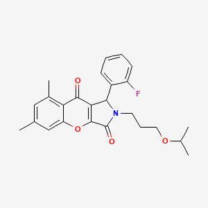 molecular formula C25H26FNO4 B11390489 1-(2-Fluorophenyl)-6,8-dimethyl-2-[3-(propan-2-yloxy)propyl]-1,2-dihydrochromeno[2,3-c]pyrrole-3,9-dione 