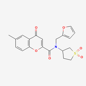 molecular formula C20H19NO6S B11390706 N-(1,1-dioxidotetrahydrothiophen-3-yl)-N-(furan-2-ylmethyl)-6-methyl-4-oxo-4H-chromene-2-carboxamide 