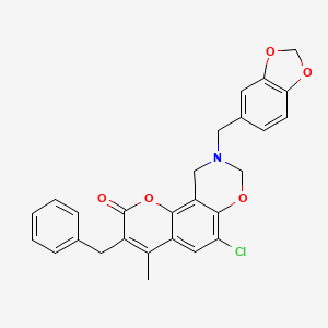 molecular formula C27H22ClNO5 B11390942 9-(1,3-benzodioxol-5-ylmethyl)-3-benzyl-6-chloro-4-methyl-9,10-dihydro-2H,8H-chromeno[8,7-e][1,3]oxazin-2-one 