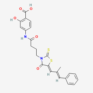 molecular formula C24H22N2O5S2 B1139099 2-hydroxy-4-[4-[(5Z)-5-[(E)-2-methyl-3-phenylprop-2-enylidene]-4-oxo-2-sulfanylidene-1,3-thiazolidin-3-yl]butanoylamino]benzoic acid CAS No. 1164500-72-4