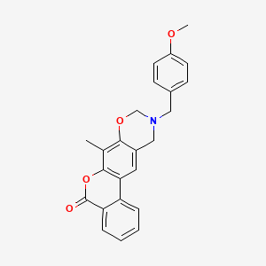 molecular formula C24H21NO4 B11391349 10-(4-methoxybenzyl)-7-methyl-10,11-dihydro-5H,9H-benzo[3,4]chromeno[6,7-e][1,3]oxazin-5-one 