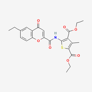 molecular formula C23H23NO7S B11391359 diethyl 5-{[(6-ethyl-4-oxo-4H-chromen-2-yl)carbonyl]amino}-3-methylthiophene-2,4-dicarboxylate 