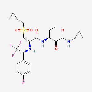 molecular formula C23H29F4N3O5S B1139138 (3S)-N-环丙基-3-[[(2R)-3-(环丙基甲基磺酰基)-2-[[(1S)-2,2,2-三氟-1-(4-氟苯基)乙基]氨基]丙酰基]氨基]-2-氧代戊酰胺 CAS No. 1310340-58-9