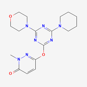 molecular formula C17H23N7O3 B11391396 2-methyl-6-{[4-(morpholin-4-yl)-6-(piperidin-1-yl)-1,3,5-triazin-2-yl]oxy}pyridazin-3(2H)-one 