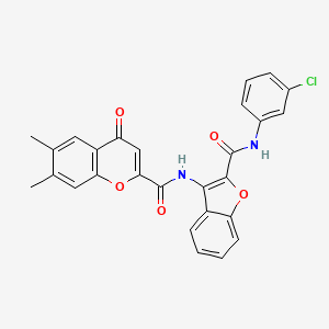 molecular formula C27H19ClN2O5 B11391400 N-{2-[(3-chlorophenyl)carbamoyl]-1-benzofuran-3-yl}-6,7-dimethyl-4-oxo-4H-chromene-2-carboxamide 