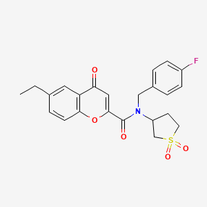 molecular formula C23H22FNO5S B11391486 N-(1,1-dioxidotetrahydrothiophen-3-yl)-6-ethyl-N-(4-fluorobenzyl)-4-oxo-4H-chromene-2-carboxamide 