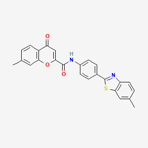 molecular formula C25H18N2O3S B11391672 7-methyl-N-[4-(6-methyl-1,3-benzothiazol-2-yl)phenyl]-4-oxo-4H-chromene-2-carboxamide 