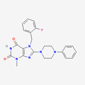 molecular formula C23H23FN6O2 B11391779 7-[(2-Fluorophenyl)methyl]-3-methyl-8-(4-phenylpiperazin-1-yl)purine-2,6-dione 