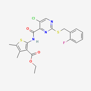 Ethyl 2-[({5-chloro-2-[(2-fluorobenzyl)sulfanyl]pyrimidin-4-yl}carbonyl)amino]-4,5-dimethylthiophene-3-carboxylate