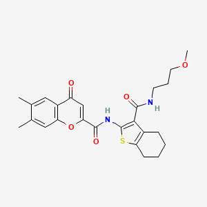 molecular formula C25H28N2O5S B11391790 N-{3-[(3-methoxypropyl)carbamoyl]-4,5,6,7-tetrahydro-1-benzothiophen-2-yl}-6,7-dimethyl-4-oxo-4H-chromene-2-carboxamide 