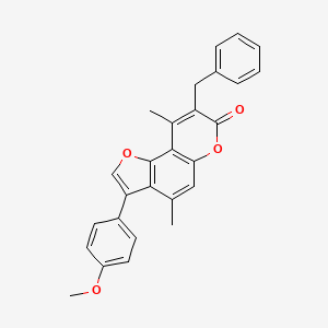 molecular formula C27H22O4 B11392000 8-benzyl-3-(4-methoxyphenyl)-4,9-dimethyl-7H-furo[2,3-f]chromen-7-one 