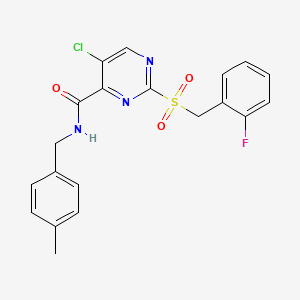 molecular formula C20H17ClFN3O3S B11392255 5-chloro-2-[(2-fluorobenzyl)sulfonyl]-N-(4-methylbenzyl)pyrimidine-4-carboxamide 