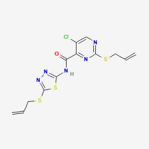 5-chloro-2-(prop-2-en-1-ylsulfanyl)-N-[5-(prop-2-en-1-ylsulfanyl)-1,3,4-thiadiazol-2-yl]pyrimidine-4-carboxamide