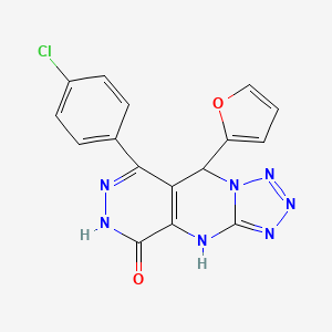 10-(4-chlorophenyl)-8-(furan-2-yl)-2,4,5,6,7,11,12-heptazatricyclo[7.4.0.03,7]trideca-1(9),3,5,10-tetraen-13-one