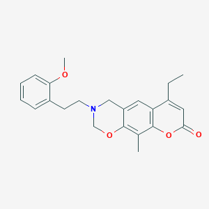 molecular formula C23H25NO4 B11392595 6-ethyl-3-[2-(2-methoxyphenyl)ethyl]-10-methyl-3,4-dihydro-2H,8H-chromeno[6,7-e][1,3]oxazin-8-one 