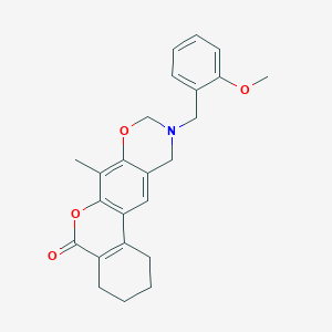 molecular formula C24H25NO4 B11392601 10-(2-methoxybenzyl)-7-methyl-1,2,3,4,10,11-hexahydro-5H,9H-benzo[3,4]chromeno[6,7-e][1,3]oxazin-5-one 