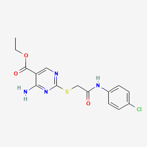 molecular formula C15H15ClN4O3S B11392614 Ethyl 4-amino-2-({2-[(4-chlorophenyl)amino]-2-oxoethyl}sulfanyl)pyrimidine-5-carboxylate 