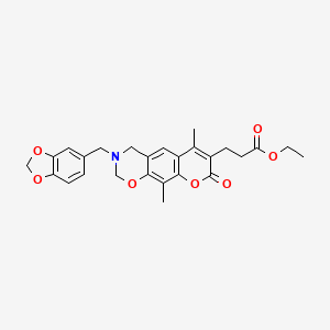 ethyl 3-[3-(1,3-benzodioxol-5-ylmethyl)-6,10-dimethyl-8-oxo-3,4-dihydro-2H,8H-chromeno[6,7-e][1,3]oxazin-7-yl]propanoate