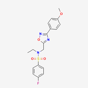 molecular formula C18H18FN3O4S B11392963 N-ethyl-4-fluoro-N-{[3-(4-methoxyphenyl)-1,2,4-oxadiazol-5-yl]methyl}benzenesulfonamide 