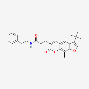 molecular formula C28H31NO4 B11393083 3-(3-tert-butyl-5,9-dimethyl-7-oxo-7H-furo[3,2-g]chromen-6-yl)-N-(2-phenylethyl)propanamide 