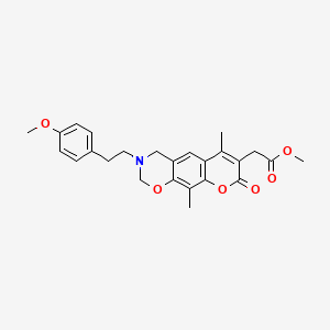 molecular formula C25H27NO6 B11393196 methyl {3-[2-(4-methoxyphenyl)ethyl]-6,10-dimethyl-8-oxo-3,4-dihydro-2H,8H-chromeno[6,7-e][1,3]oxazin-7-yl}acetate 