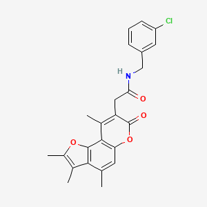 molecular formula C24H22ClNO4 B11393212 N-(3-chlorobenzyl)-2-(2,3,4,9-tetramethyl-7-oxo-7H-furo[2,3-f]chromen-8-yl)acetamide 