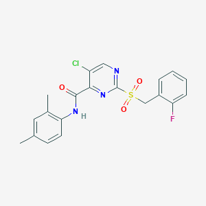 molecular formula C20H17ClFN3O3S B11393303 5-chloro-N-(2,4-dimethylphenyl)-2-[(2-fluorobenzyl)sulfonyl]pyrimidine-4-carboxamide 