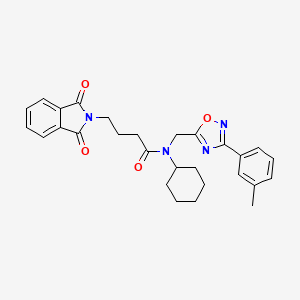 molecular formula C28H30N4O4 B11393324 N-cyclohexyl-4-(1,3-dioxo-1,3-dihydro-2H-isoindol-2-yl)-N-{[3-(3-methylphenyl)-1,2,4-oxadiazol-5-yl]methyl}butanamide 