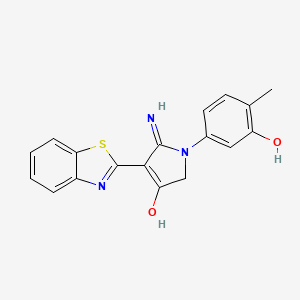 molecular formula C18H15N3O2S B11393396 5-Amino-4-(1,3-benzothiazol-2-YL)-1-(3-hydroxy-4-methylphenyl)-2,3-dihydro-1H-pyrrol-3-one 