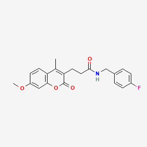 molecular formula C21H20FNO4 B11393416 N-(4-fluorobenzyl)-3-(7-methoxy-4-methyl-2-oxo-2H-chromen-3-yl)propanamide 