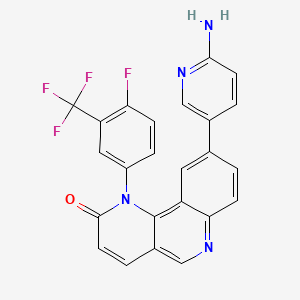 molecular formula C24H14F4N4O B1139353 9-(6-aminopyridin-3-yl)-1-(4-fluoro-3-(trifluoromethyl)phenyl)benzo[h][1,6]naphthyridin-2(1H)-one CAS No. 1223002-54-7