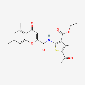 molecular formula C22H21NO6S B11393536 ethyl 5-acetyl-2-{[(5,7-dimethyl-4-oxo-4H-chromen-2-yl)carbonyl]amino}-4-methylthiophene-3-carboxylate 