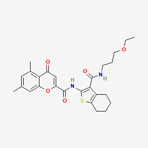 molecular formula C26H30N2O5S B11393651 N-{3-[(3-ethoxypropyl)carbamoyl]-4,5,6,7-tetrahydro-1-benzothiophen-2-yl}-5,7-dimethyl-4-oxo-4H-chromene-2-carboxamide 